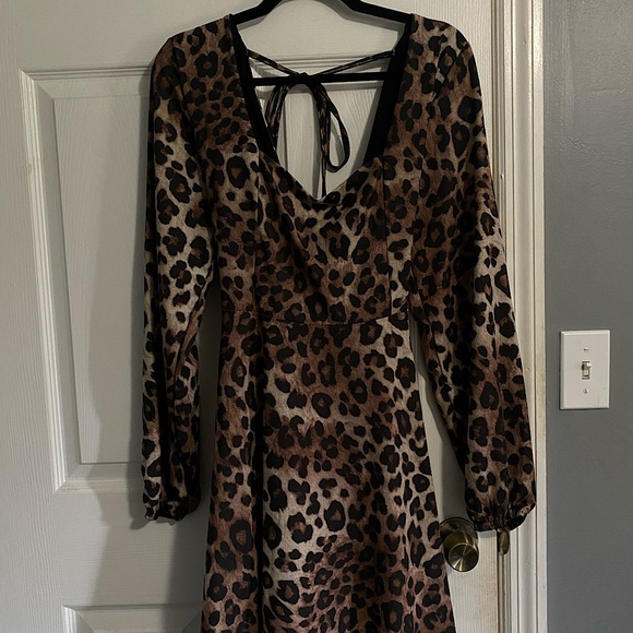 nasty gal brown dress Nasty Gal High Neck Slim Knitted Midi Dress (SZ L)